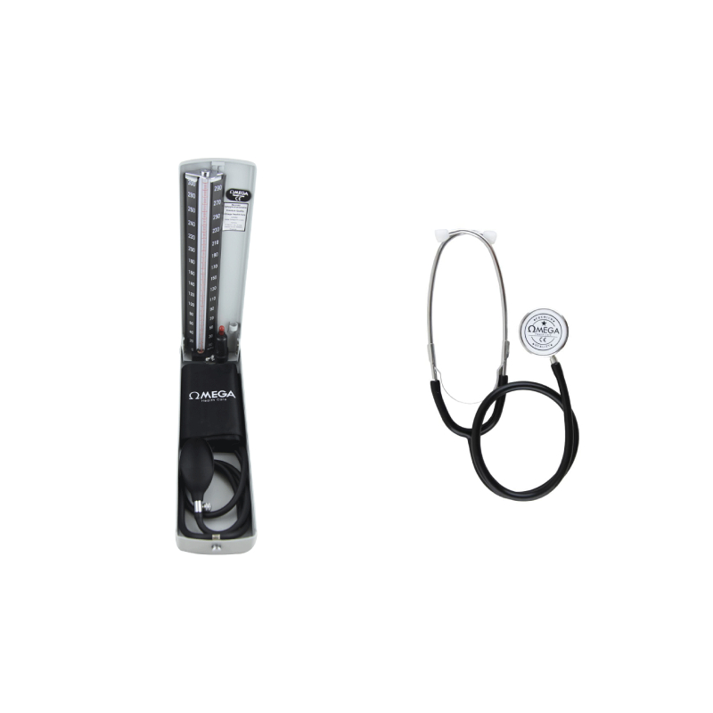 Omega Offer ( Mercury blood pressure meter (sphygmomanometer + Omega Stethoscope (ST 2) Double Cone Black color)