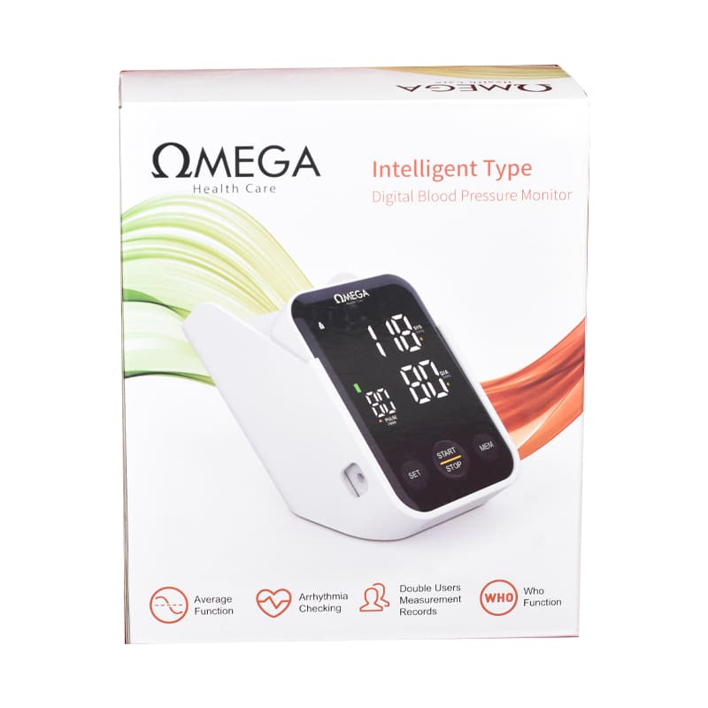 Omega Digital Blood Pressure Monitor with Backlit LED Screen, Storage Box