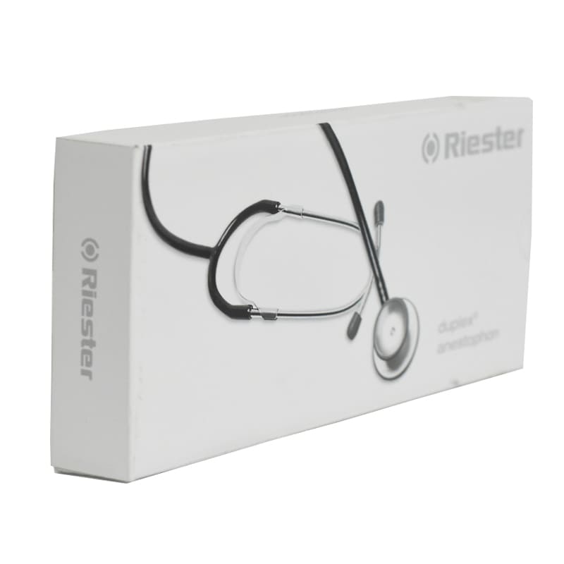 Stethoscope Duplex Nickel chromium by Riester Adults with a pair of replacement ear tips and a replacement membrane Black Color