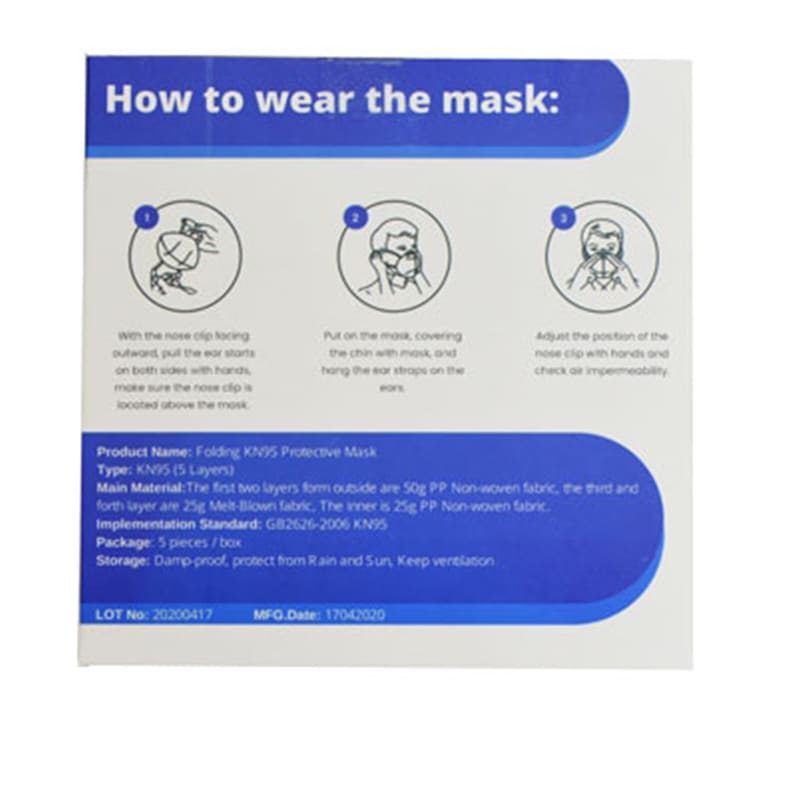 Pack of protective face masks KN95 (5 Pcs) For protection from viruses & dust white color