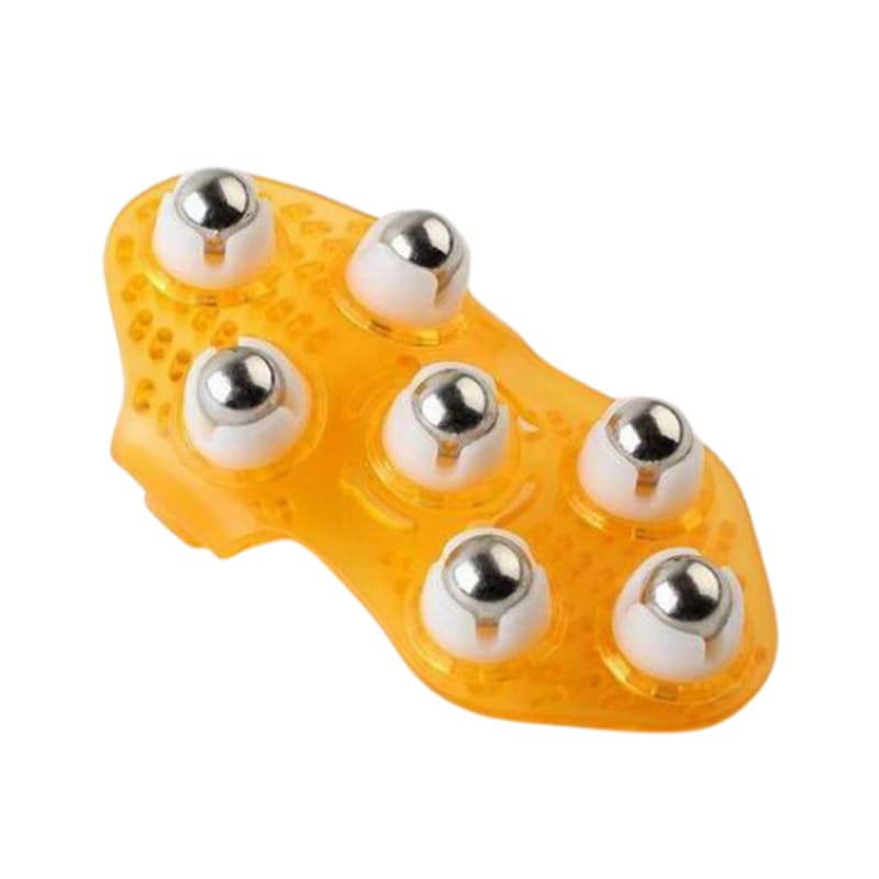 Butterfly Massage Glove Made Of Silicone And Stainless Steel Balls With 360 Rotating Roller Seven Ball For Relaxation & Pain Relief Yellow