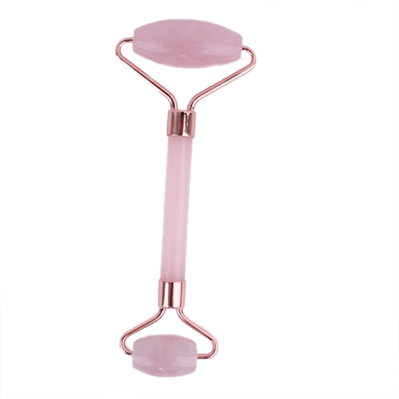 أداة تدليك الوجه مزدوجة الرأس الدوارة من حجر الورد كريستال كوارتز لمقاومة التجاعيد والعناية بالبشرة لون بينك من باترفلاي